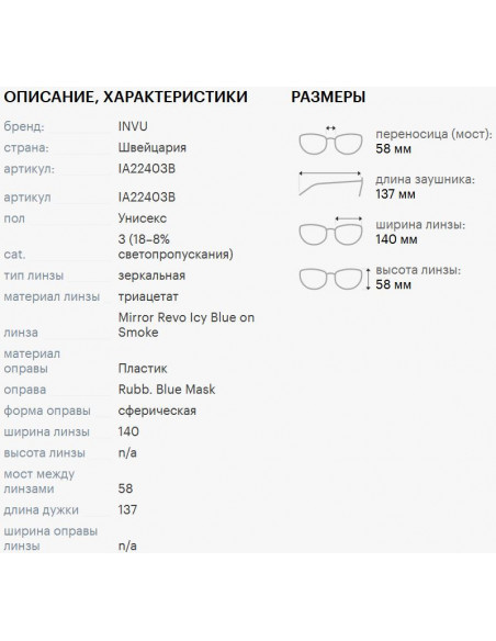 Очки INVU Rubb Blue Mask Cat. 3 7630775788211 Очки INVU 6 490 ₽